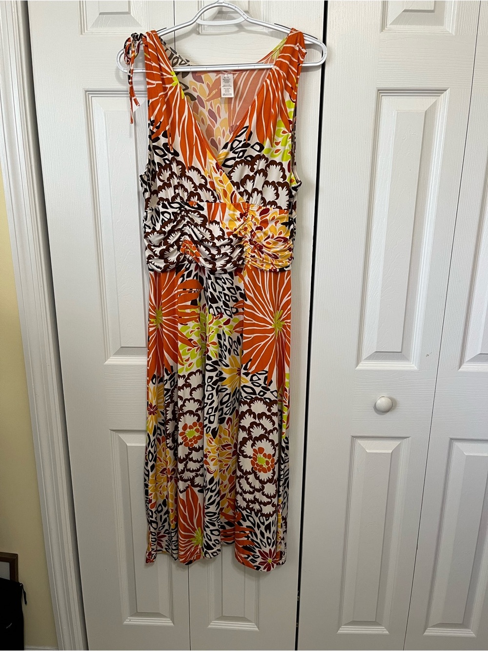 Floral Orange Tie-Shoulder Midi Dress